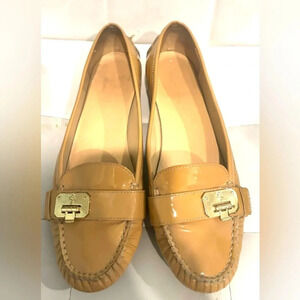 Cole Haan Loafers Womens 10B Tan Patent Leather Hinge Buckle Flats Comfort